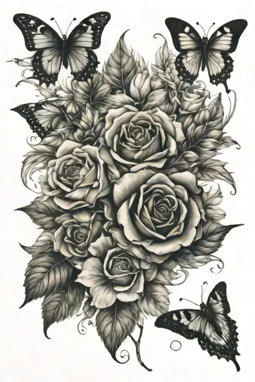 Leaves And Flowers And Butterflies And Roses