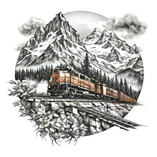 Mountains With Freight Train