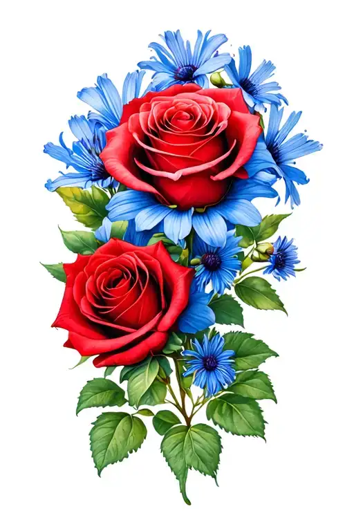 Red Rose And Blue Eringium