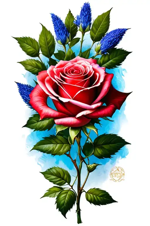 Red Rose And Blue Eryingium
