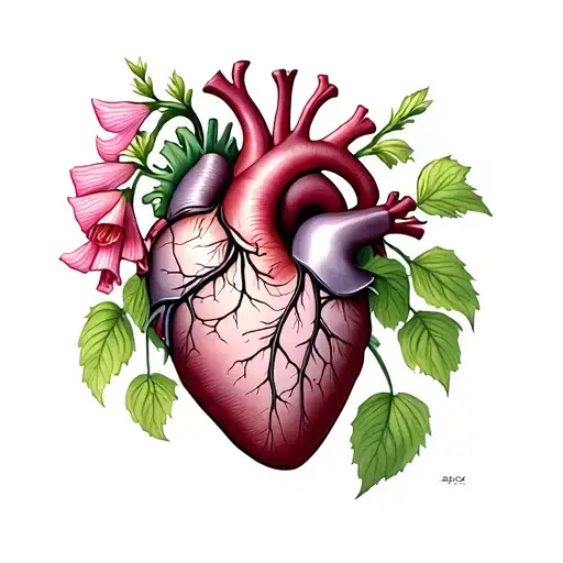 Anatomical Heart With Foxglove Flower Digitalis