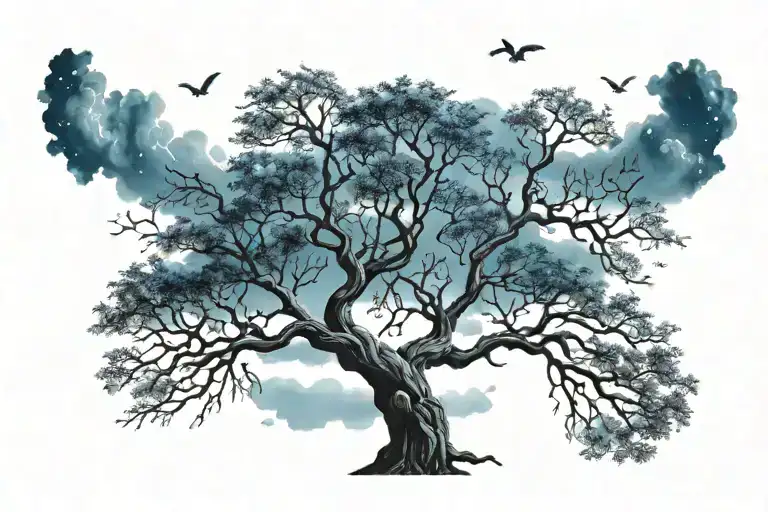 Tree Of Life Against Night Time Blue Sky