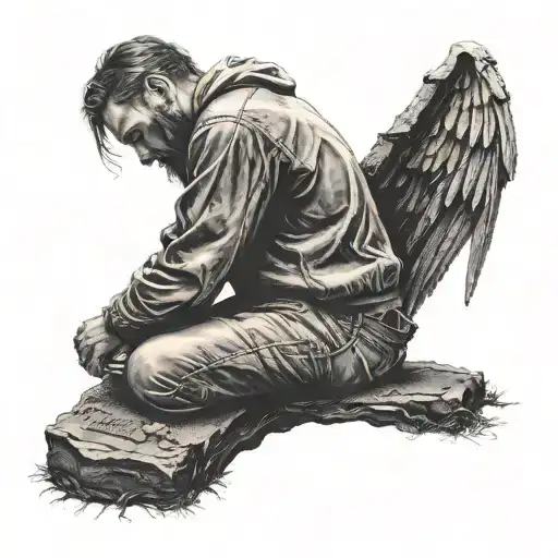 Man Sitting Infront Of A Gravestone