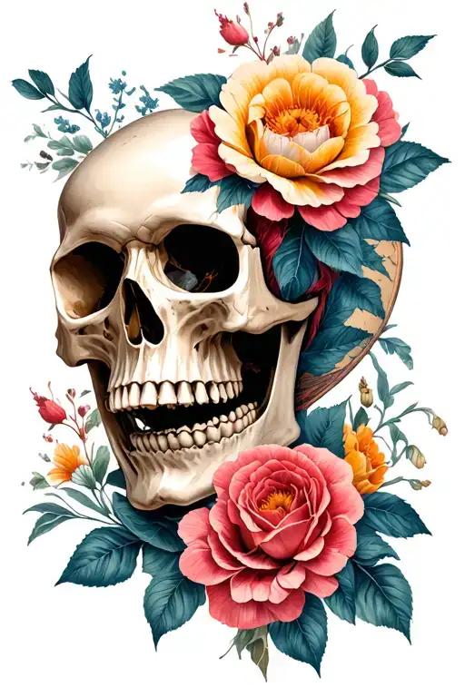 Skulls And Flowers Intertwined