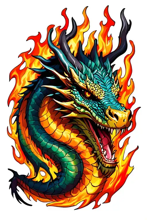 Dragon Surrounded By Flames