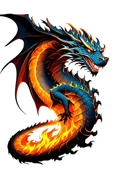 High Definition Dragon Surrounded By Flames