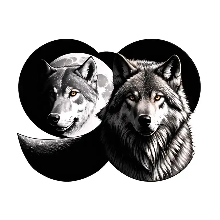 Wolf In Moon Phases Intertwined