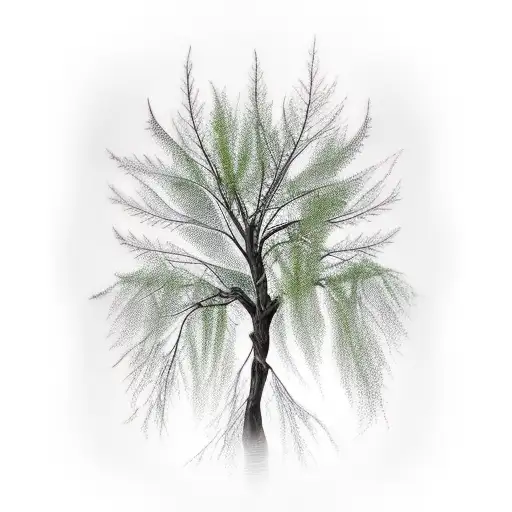 Willow Tree Branch And Leafs Green