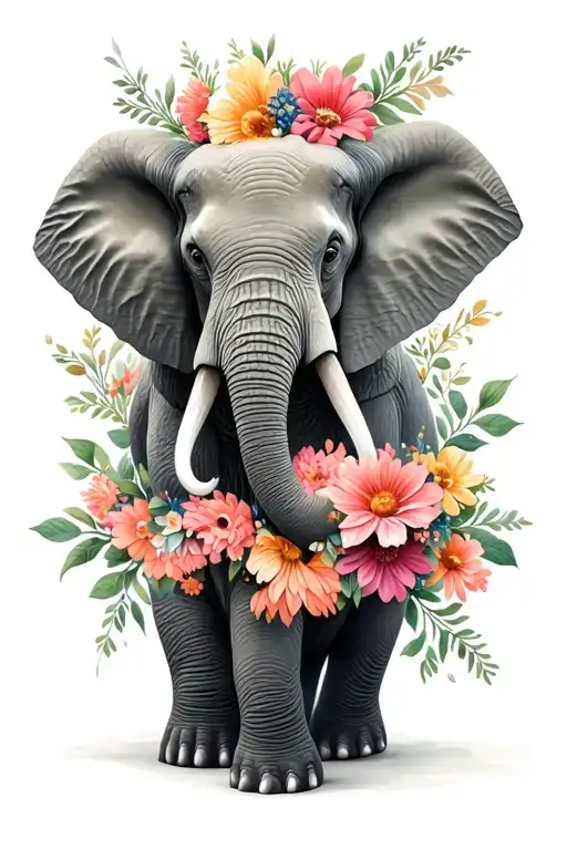 Elephants Holding A Compus With Flowers Around It