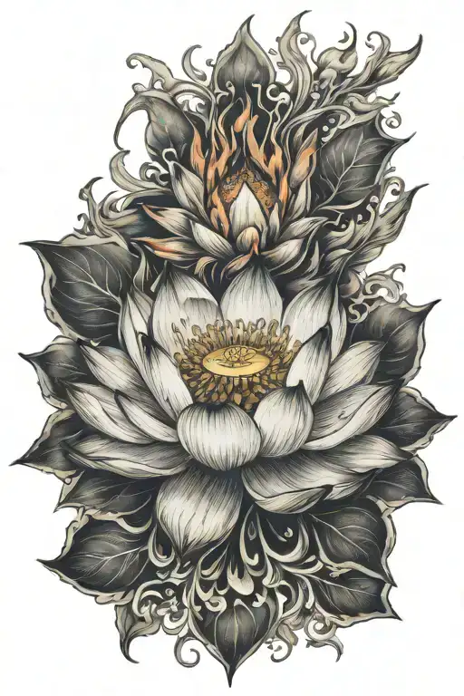 Lotus Flower Surrounded By Flames