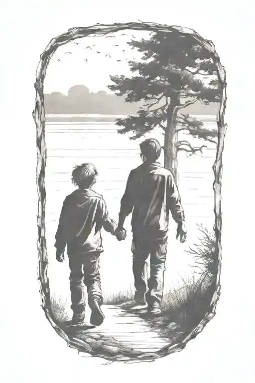 Siloutte Of An Older Brother And Younger Brother Walking Away Holding Hands