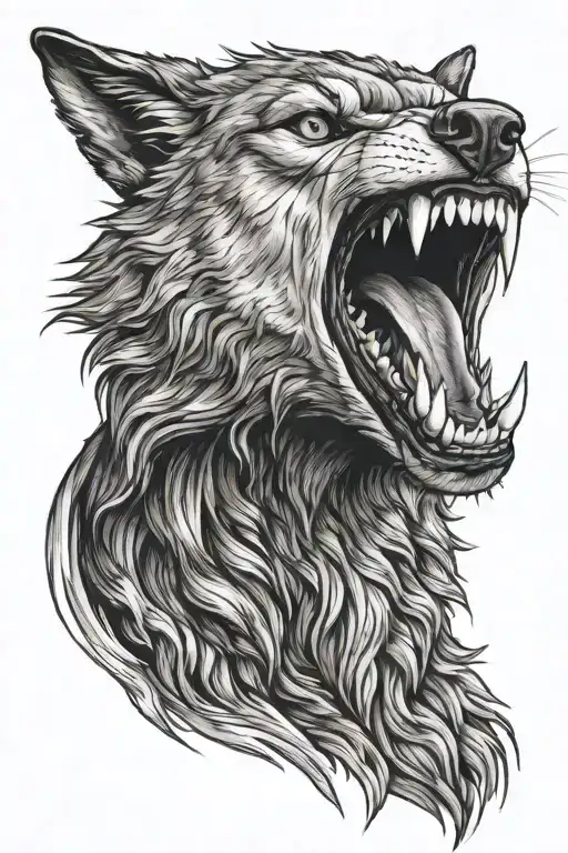 Fearce Wolf With Teeth And Drool Looking Evil