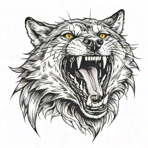 Fearce Wolf Brandishing His Teeth Lip Up Mouth Shut Growling And Drool Looking Evil