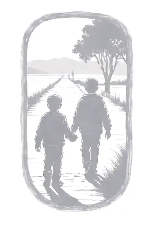 Siloutte Of To Small Boys An Older Brother And Younger Brother Walking Away Hand In Hand