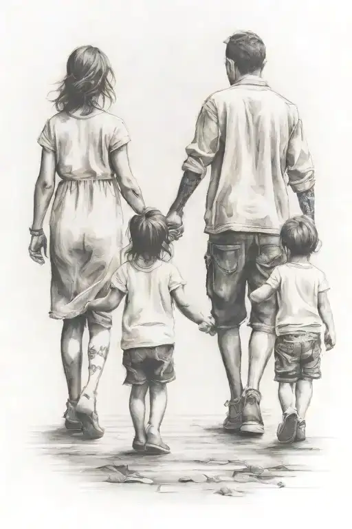A Girl And 2 Small Brothers Walking Away Hand In Hand