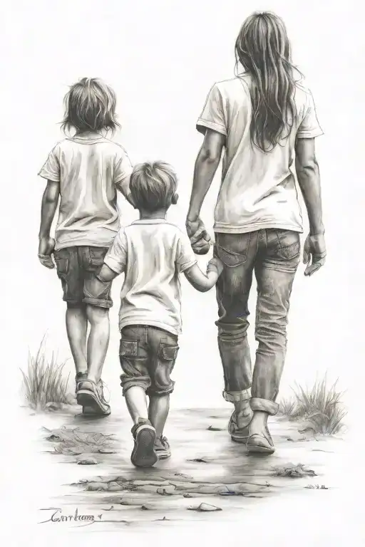 A Girl And 2 Little Boys Walking Away Hand In Hand