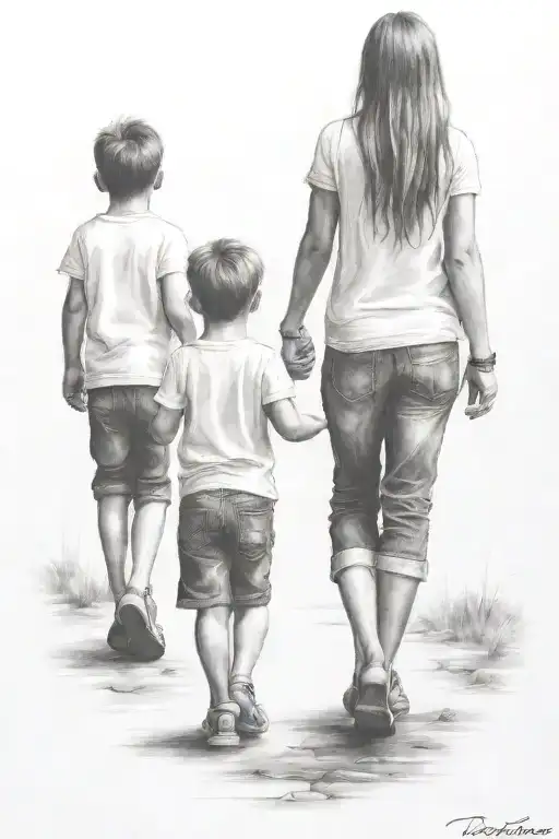 A Girl And 2 Toddler Brothers Holding Hands Walking Away