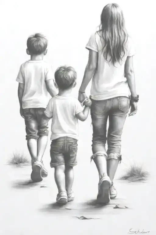 A Girl And 2 Toddler Brothers Holding Hands Walking Away
