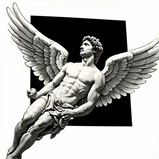 Greek Wings Holds A Man Looking Up And All This In A Black Square