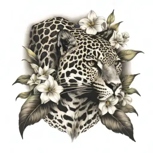 Jaguar With Colombia Flowers