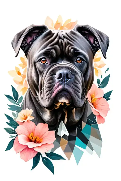 Cane Corso Gray With Geometric Shapes And Flowers