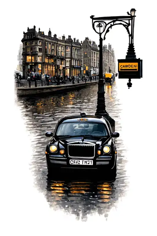 Camden Locks With Black Cab Driving Towards