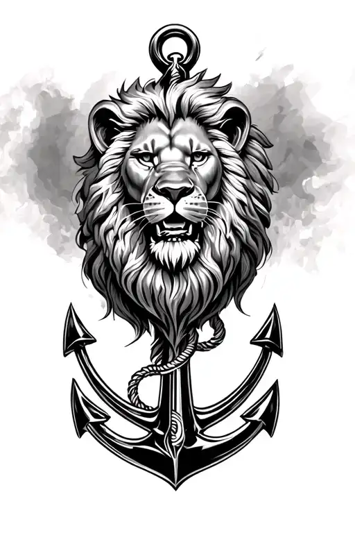 Male Strong Lion With An Anchor Design