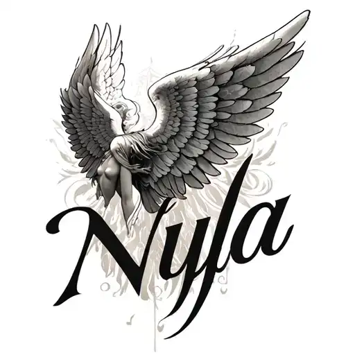 Angel Wings With The Name Nyla Between Them Goes
