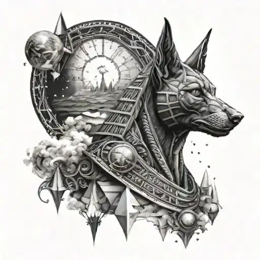 Anubis With Pyramids And Planets In The Sky Background Negative Space