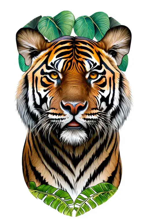 Tiger Head With 2 Elephants And African Theme