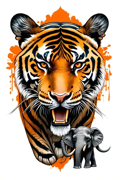 Tiger Head With 2 Elephants And African Theme Samurai E Cultura Japonesa