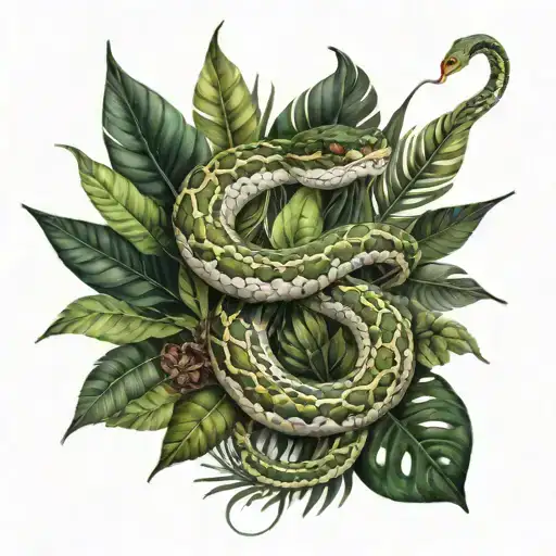 Snake And Jungle Leaves