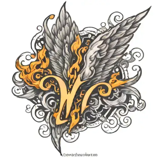 Letter V With Wings On Fire Flames