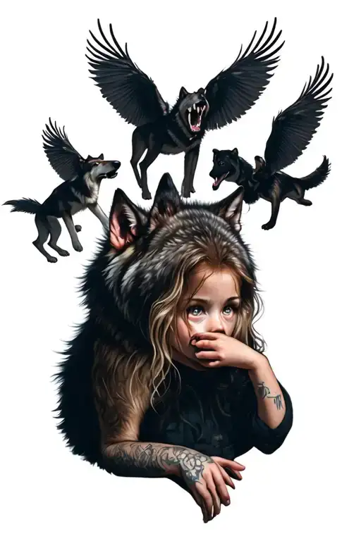 Pack Of Wolves Circling Scared Girl