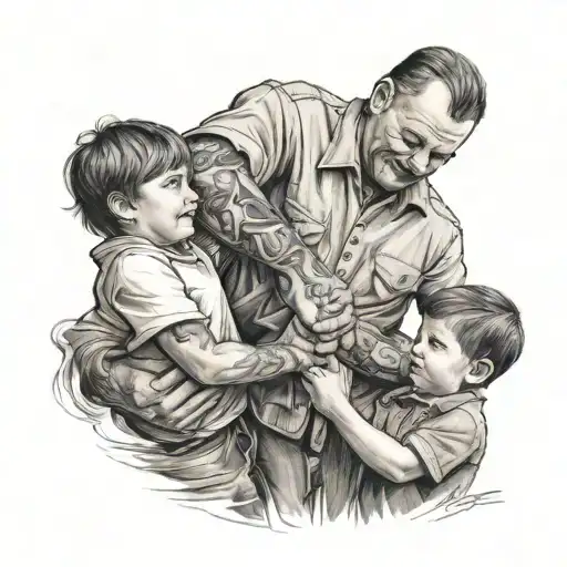Family Tattoo Father And Two Sons Holding Hands Holding Each Other