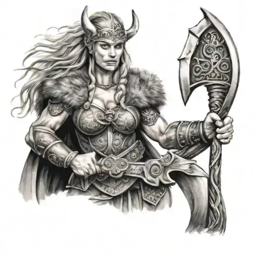 Viking Warrior Princess Holding A Battle Axe After A Battle