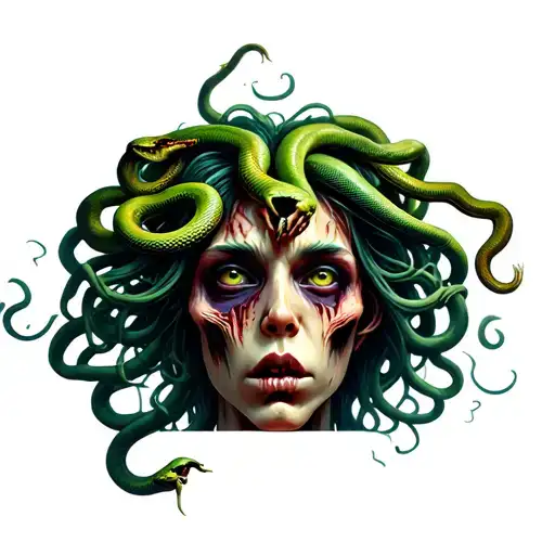 Half Zombie Medusa With Dead Snakes