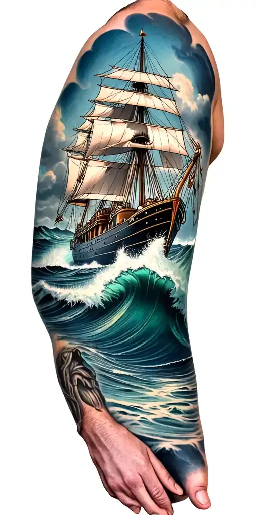 Add A Ship Above The Waves And Poseidon Below The Waves