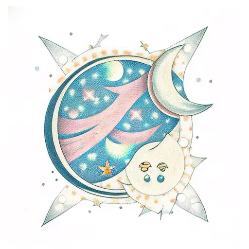 Window With Polka Dot Curtains And The Moon And The Stars In The Window