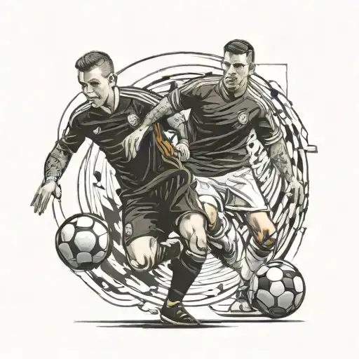 Soccer Player Doing Training Next To Coach With Whistle And Tactical Board