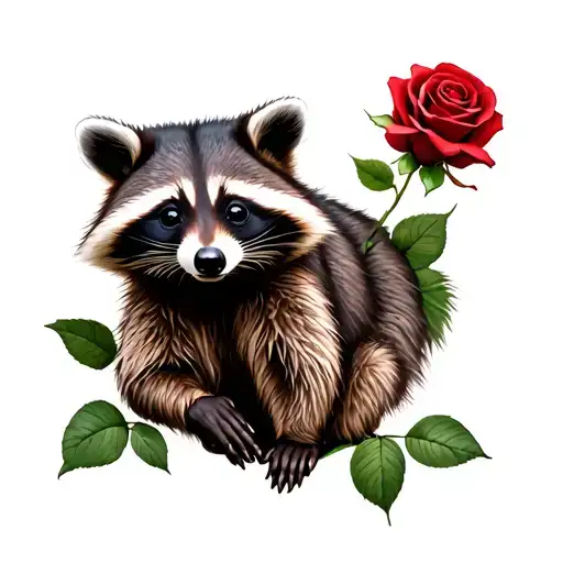 Raccoon Holding A Rose