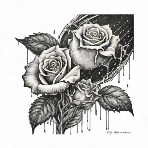 Kiss Print Surrounded By Rain And Roses