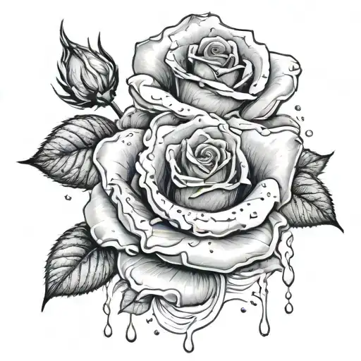 Lip Print Surrounded By Rain And Roses Growing