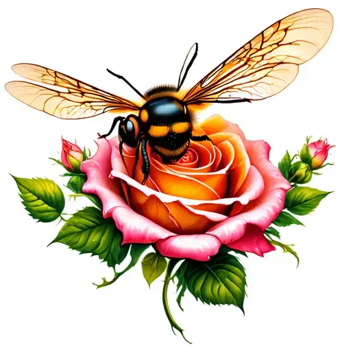 Rose And Bee Hovering