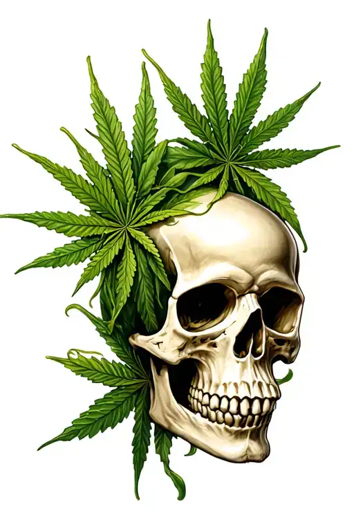 Skull And Weed Leaf Intertwined