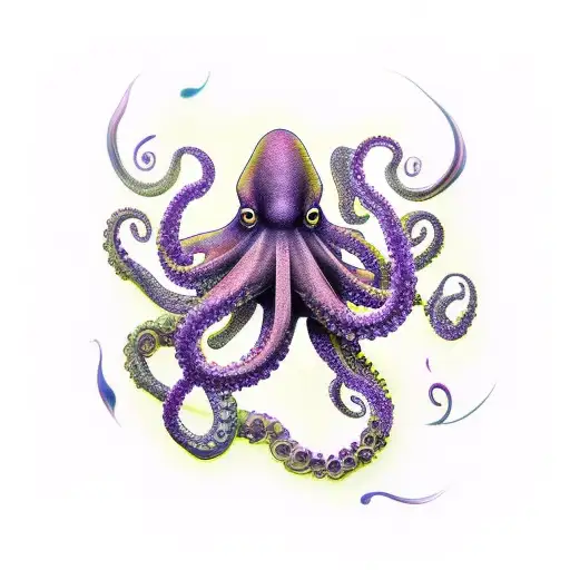 Dark Purple Octopus With Lily's Of Contrasting Colors