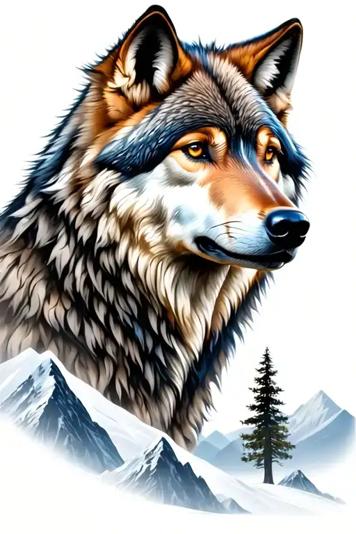 Wolf And Mountains And Trees