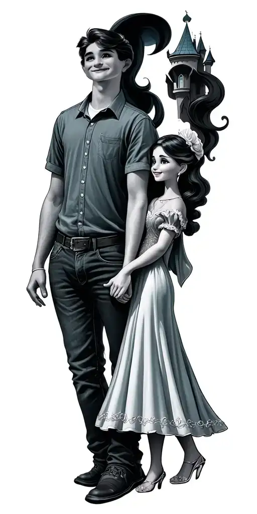 Father And Daughter Holding Hands In Front Of Disney Castle