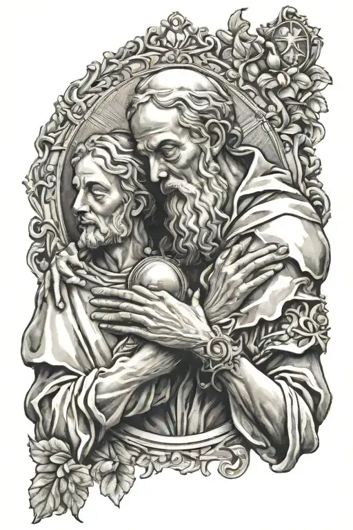 Catholic God And The Father Holding Hands