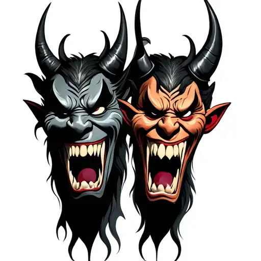 Two Oni Masks Angry And Smiling